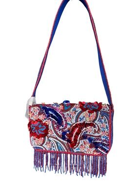 From India to You Beaded Floral Fringe Shoulder Bag Floral Bohemian Colorful